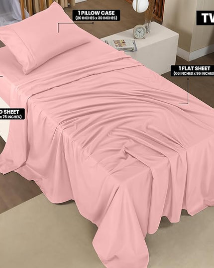 Utopia Bedding Twin Bed Sheets Set - 3 Piece Bedding - Brushed Microfiber - Shrinkage and Fade Resistant - Easy Care (Twin, Pink) - LeafyLoom