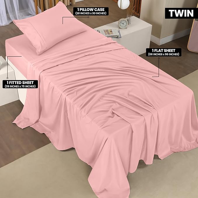 Utopia Bedding Twin Bed Sheets Set - 3 Piece Bedding - Brushed Microfiber - Shrinkage and Fade Resistant - Easy Care (Twin, Pink) - LeafyLoom