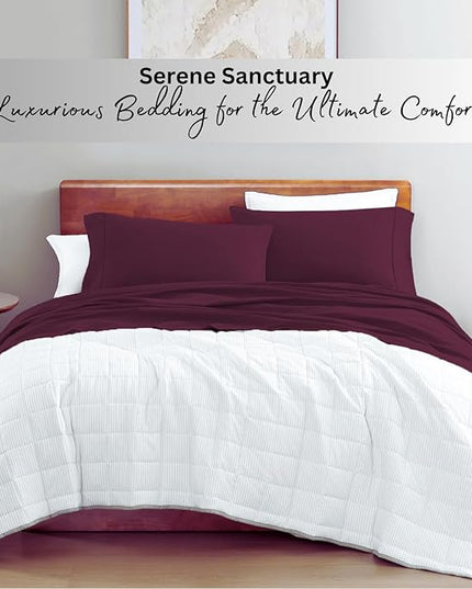 LANE LINEN 100% Organic Cotton Full Sheets Set 4-Piece Pure Percale Long Staple Soft Bedding Breathable Fits Mattress Upto 15" Deep - Windsor Wine - LeafyLoom
