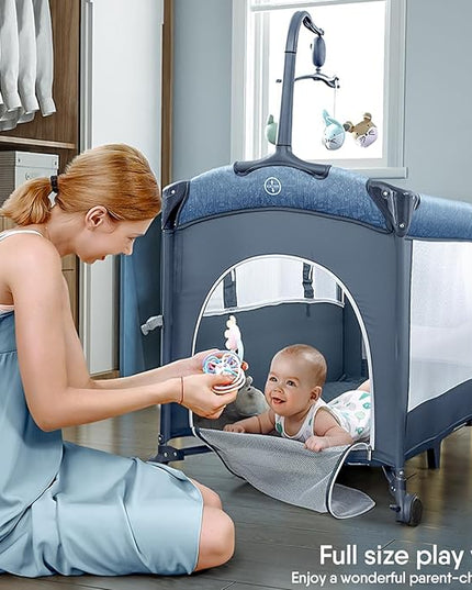 BabyBond Baby Bassinet Bedside Crib, Pack and Play with Sheet, Diaper Changing Table and Music Mobile from Newborn to Toddles, Portable Large Playard - LeafyLoom
