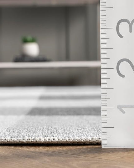 nuLOOM Lucy Machine Washable Farmhouse Buffalo Plaid Ultra Thin Area Rug, 6' Square, Grey - LeafyLoom