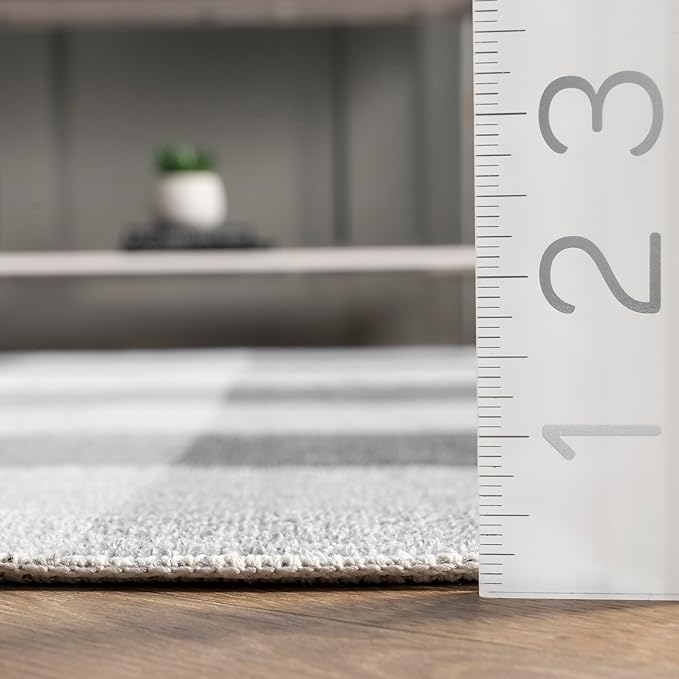 nuLOOM Lucy Machine Washable Farmhouse Buffalo Plaid Ultra Thin Area Rug, 6' Square, Grey - LeafyLoom
