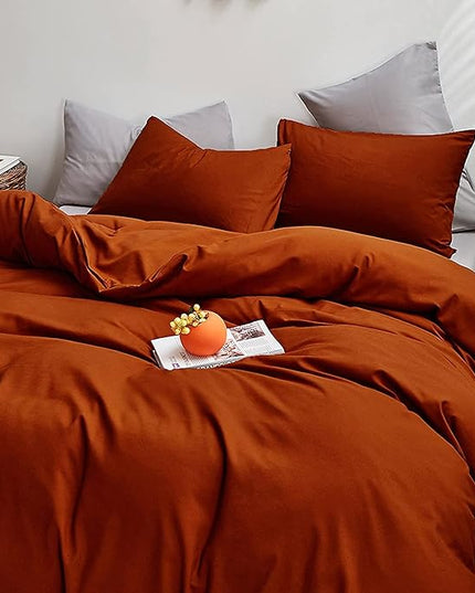 Rust Comforter Sets Burnt Orange Bedding Set Cal King Reddish Caramel Color Terracotta Bed Set 3 Pieces Women Lightweight Solid Burnt Orange Color Blanket Rust Quilts Breathable Bed Comforter - LeafyLoom