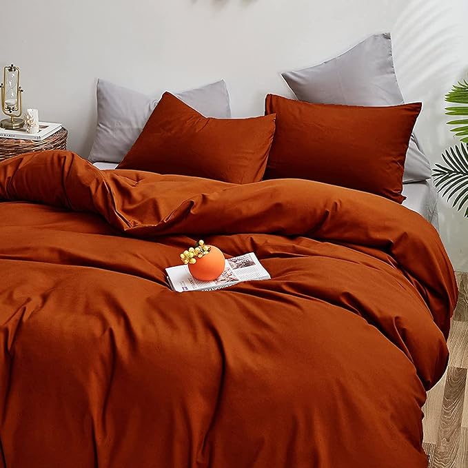 Rust Comforter Sets Burnt Orange Bedding Set Cal King Reddish Caramel Color Terracotta Bed Set 3 Pieces Women Lightweight Solid Burnt Orange Color Blanket Rust Quilts Breathable Bed Comforter - LeafyLoom