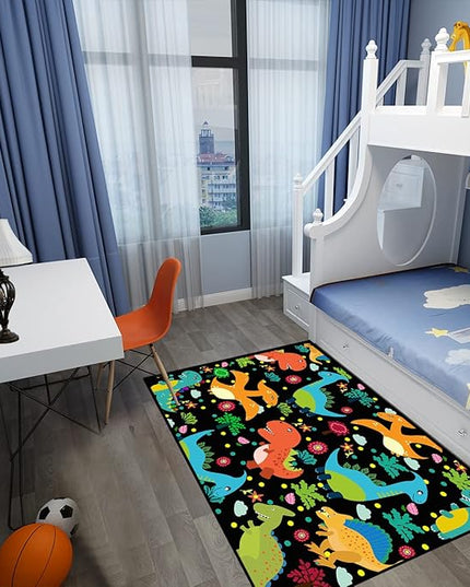 Dino Rugs for Boys Room Kids Play Rug Dinosaur Play Rug Dinosaur Carpet Dinosaur Rug Dinosaur Cartoon Carpet for Boys and Girls Bedroom Classroom,Black 3'×5' - LeafyLoom