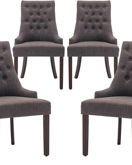 COLAMY Wingback Upholstered Dining Chairs Set of 4, Fabric Side Dining Room Chairs with Tufted Button, Living Room Chairs for Home Kitchen- Brown - LeafyLoom