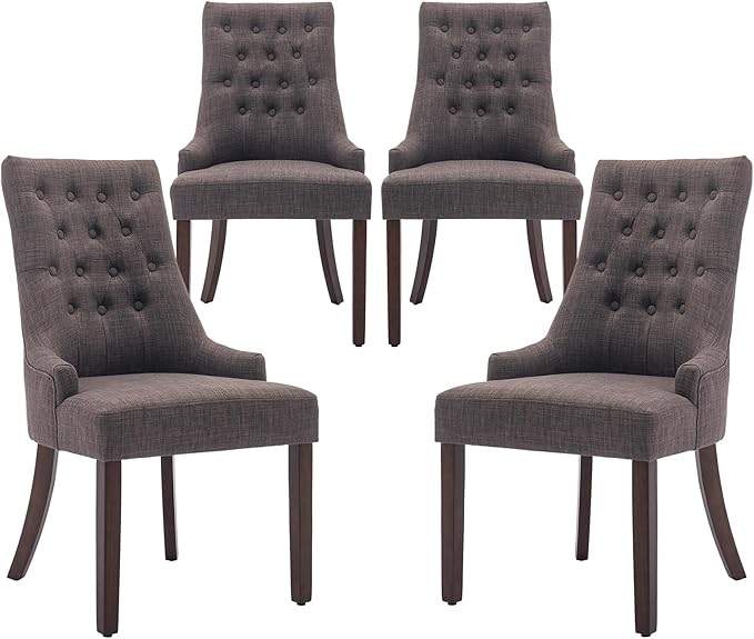 COLAMY Wingback Upholstered Dining Chairs Set of 4, Fabric Side Dining Room Chairs with Tufted Button, Living Room Chairs for Home Kitchen- Brown - LeafyLoom