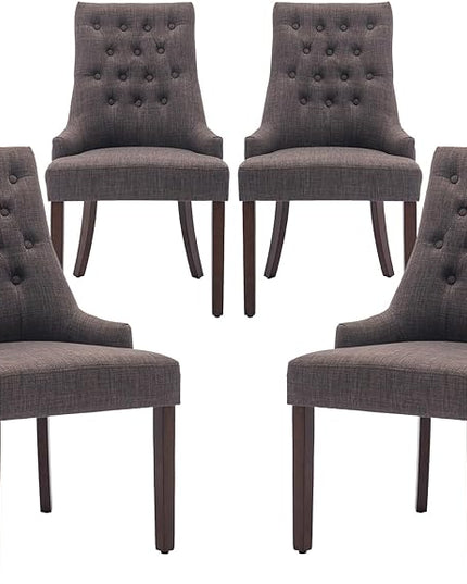 COLAMY Wingback Upholstered Dining Chairs Set of 4, Fabric Side Dining Room Chairs with Tufted Button, Living Room Chairs for Home Kitchen- Brown - LeafyLoom