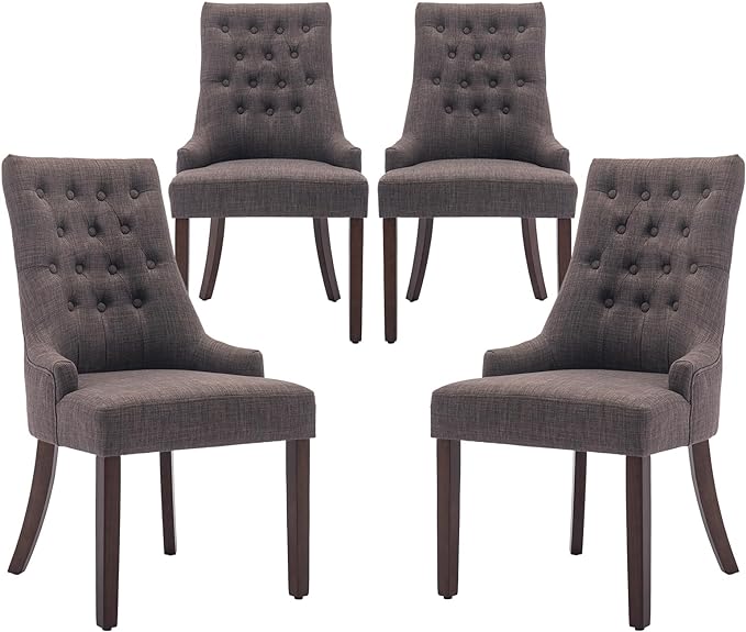 COLAMY Wingback Upholstered Dining Chairs Set of 4, Fabric Side Dining Room Chairs with Tufted Button, Living Room Chairs for Home Kitchen- Brown - LeafyLoom