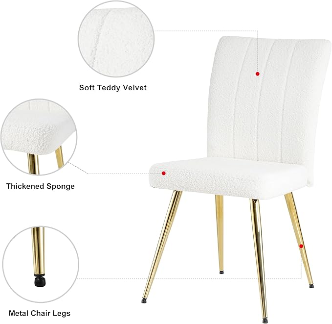 Modern Dining Chairs Set of 4, Side Dining Room Chairs with Gold Plated Metal Legs, Kitchen Chairs with Fabric Accent, Upholstered Chairs for Dining Room, Kitchen, Living Room, Beige - LeafyLoom