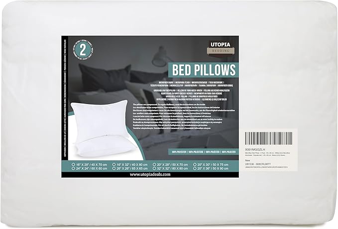 Utopia Bedding Bed Pillows for Sleeping (White), European Size, Set of 2, Hotel Pillows, Cooling Pillows for Side, Back or Stomach Sleepers - LeafyLoom