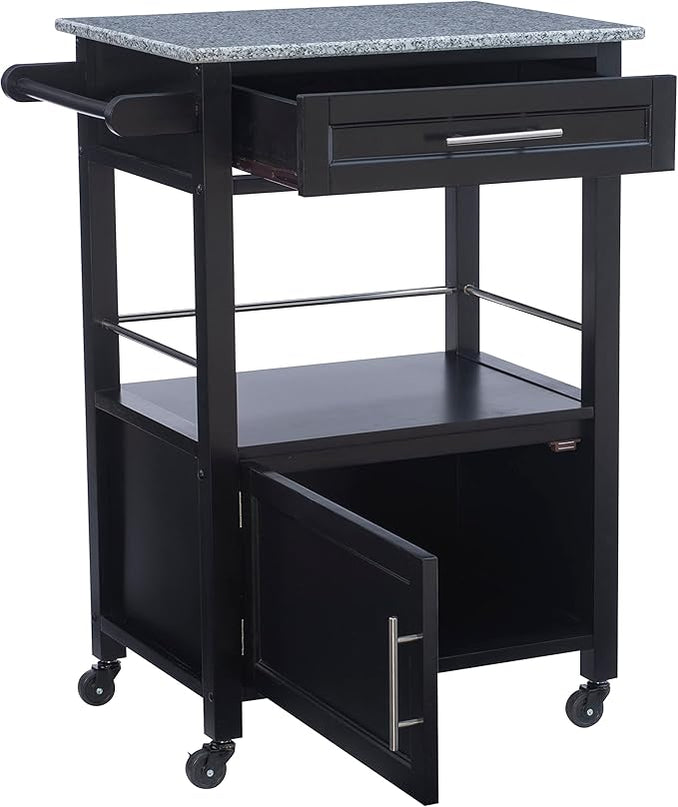 Linon Cayden Black Kitchen Cart, - LeafyLoom