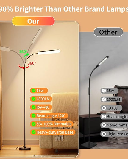 [2024 New] Frideko LED Floor Lamp, 18W 1800LM Super Bright Floor Light with Remote & Touch Control, Dimmable Timing 4 Colors Eye Caring Reading Light, Gooseneck Modern Standing Lamp for Living Room - LeafyLoom