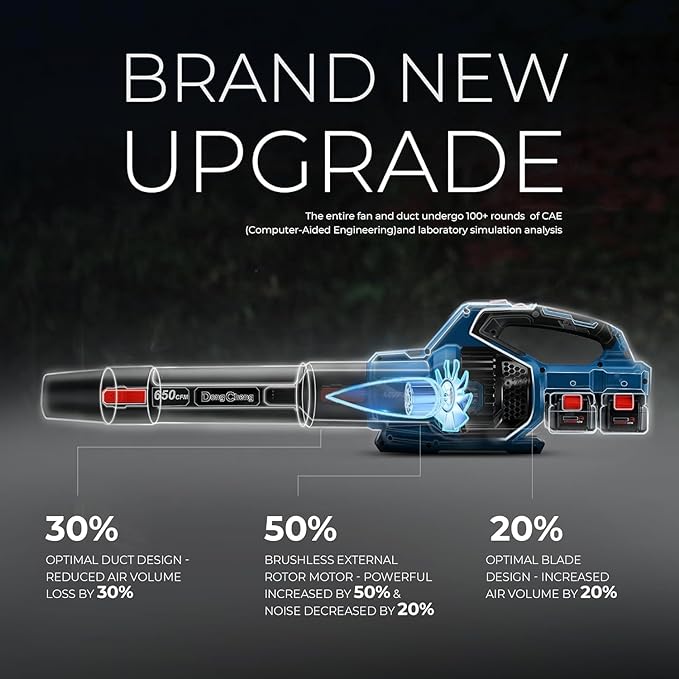 DongCheng Leaf Blower, 650 CFM 40V Cordless Leaf Blower with 2 * 4.0Ah Batteries and Charger, Variable Speed Jet Fan Brushless Motor Electric Leaf Blower for Town Care, Patio, Blowing Leaves and Snow - LeafyLoom