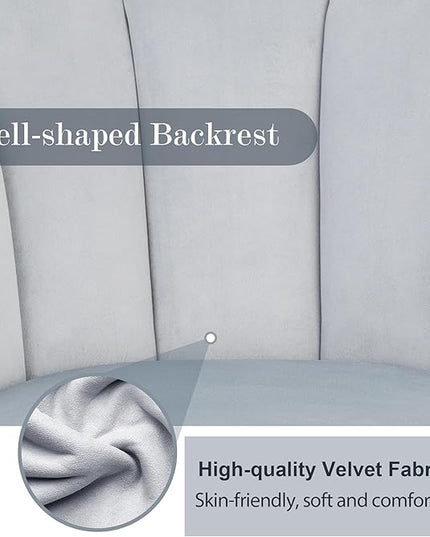 Vanity Chair for Makeup Room - Midcentury Modern Accent Chair for Living Room Bedroom, Makeup Chair with Back Support Velvet Chair with Gold Legs (Light Grey) - LeafyLoom