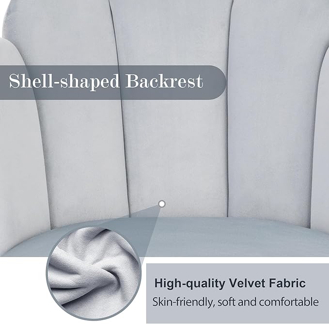 Vanity Chair for Makeup Room - Midcentury Modern Accent Chair for Living Room Bedroom, Makeup Chair with Back Support Velvet Chair with Gold Legs (Light Grey) - LeafyLoom