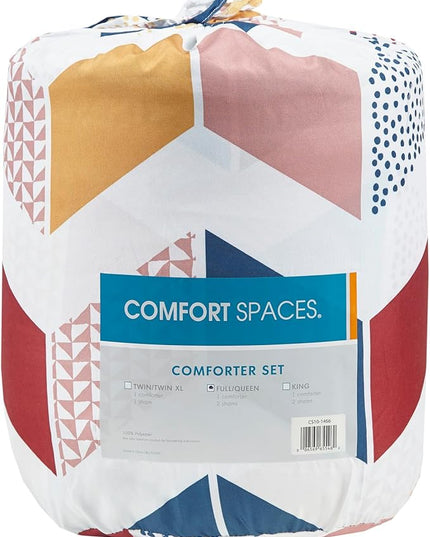 Comfort Spaces Kylar Cozy Comforter Set, Vibrant Chevron Ruching Design with Solid Reverse, All Season Down Alternative Bedding with Matching Sham, Full/Queen (88 in x 92 in), Multi/Aqua 3 Piece - LeafyLoom