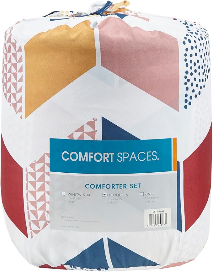 Comfort Spaces Kylar Cozy Comforter Set, Vibrant Chevron Ruching Design with Solid Reverse, All Season Down Alternative Bedding with Matching Sham, Twin/Twin XL (66 in x 90 in), Multi/Aqua 2 Piece - LeafyLoom