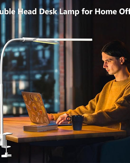 EppieBasic LED Desk lamp,Double Head Architect Desk Lamps for Home Office,Extra Bright Workbench Office Lighting,Eye Protection Modern Desk Light for Monitor Working Reading White 1200LM - LeafyLoom