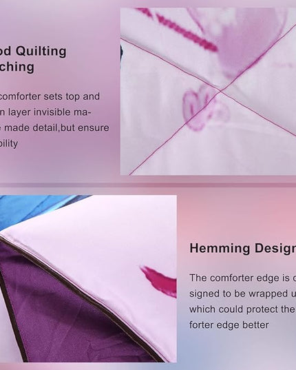 ENCOFT Butterfly Comforter Queen Size, 3 Pieces Girls Teen Kids Quilted Bedspread Queen Bed Comforter Bedding Sets, All Seasons Microfiber Purple Butterfly Bedding Set, with Pillowcase - LeafyLoom