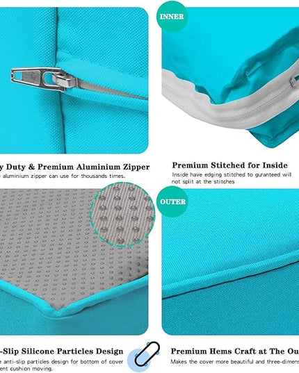 ClawsCover 12 Pack Outdoor Seat and Back Cushions Replacement Covers Fit for 6Pieces 5-Seater Wicker Rattan Patio Furniture Conversation Set Sectional Couch Chairs,Turquoise-Include Cover Only - LeafyLoom