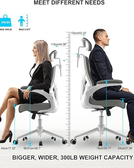 𝑯𝑶𝑴𝑬 𝑶𝑭𝑭𝑰𝑪𝑬 𝑪𝑯𝑨𝑰𝑹, Ergonomic Mesh Desk Chair, High Back Computer Chair- Adjustable Headrest with Flip-Up Arms, Lumbar Support, Swivel Executive Task Chair (Modern, Star Dust) - LeafyLoom