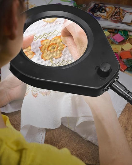 Magnifying with Light and 10X Real Glass Lens, Lighted in 5 Color Temperatures & 10 Dimmable Levels, Desk Edge Clip Mounted, Hands Free Positioning by 19.7' Gooseneck Arm - LeafyLoom