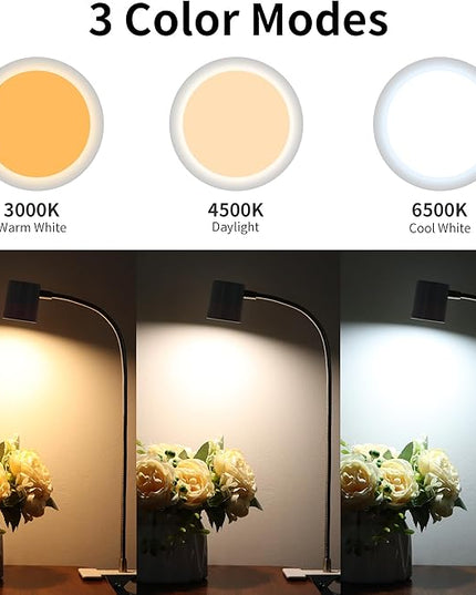Dott Arts Desk Lamp,USB Clip On Light with 3 Color Modes,LED 10 Levels Brightness Reading Lamp, 360°Gooseneck Book Light,Eye-Care Reading Light for Home Office,Headboards White… - LeafyLoom