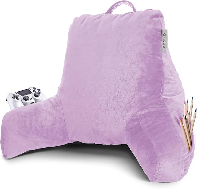 Clara Clark Reading Pillow with Portable Lap Desk for laptop Set, Back Pillow for Sitting Up in Bed, Memory Foam Back Support Pillow, Bed Rest Pillow with Foldable Laptop Desk, Standard - Lavender - LeafyLoom