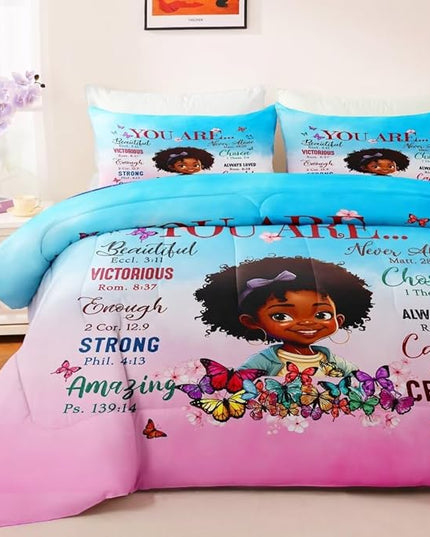 Black Girl Comforter Set Full for Kids Teens,God Says You are Comforter Set for Black Women,Black Girl Magic Bedding Set,African American Girl Bed Bedroom Set - LeafyLoom