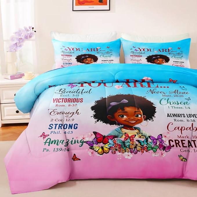 Black Girl Comforter Set Twin for Kids Teens,God Says You are Comforter Set for Black Women,Black Girl Magic Bedding Set,African American Girl Bed Bedroom Set - LeafyLoom