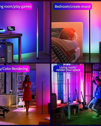 RGB Floor Lamp, LED Corner Lamp Works with Alexa, with Music Sync, with App and Remote Control, 16 Million Colors & 68+ Scene, Color Changing Standing Floor Lamp for Bedroom Living Room - LeafyLoom