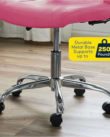 Serta Essential Armless Desk Chair Small TaskChair with Wheels, Breathable Mesh Back, SertaQuality Foam Cushion Seat for Comfort, Functional, Lightweight and Versatile, Task, Pink - LeafyLoom