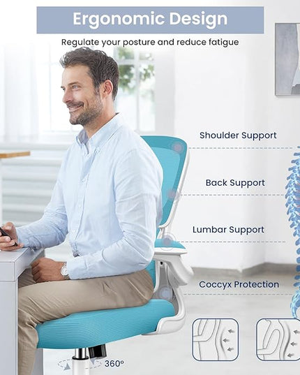 Office Chair, Ergonomic Desk Chair with Lumbar Support and Adjustable Armrests, Comfy Desk Chair Breathable Mesh Mid Back Computer Chair, Reclining Office Chair for Home Office - Blue - LeafyLoom