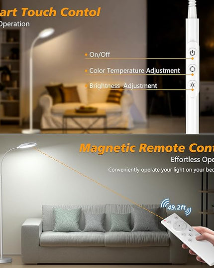 Floor Lamp, 18W Bright LED Floor Lamps for Living Room with Diamond-Surface, Stepless Adjustable Colors & Dimmer Standing Lamp with Timer, Remote & Touch Control, Reading Lights for Bedroom, Office - LeafyLoom