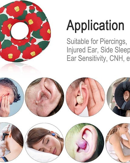 Ear Piercing Pillow for Side Sleeping, CHN Pillow with Hole for Side Sleepers Ear Pain Inflammation Pressure Sores O-Shaped Donut Guard Red Flower - LeafyLoom