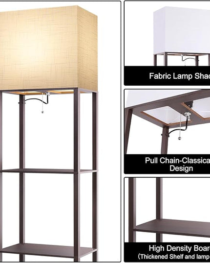 RUNTOP Plus - Floor Lamp with Shelves, Wide Shelf Lamp, Shelf Floor Lamp with 15W LED Bulb, 3 Colors Temperature, Memory Function, Large Display Storage, Standing Lamps for Living Room, Bedroom, Wood - LeafyLoom