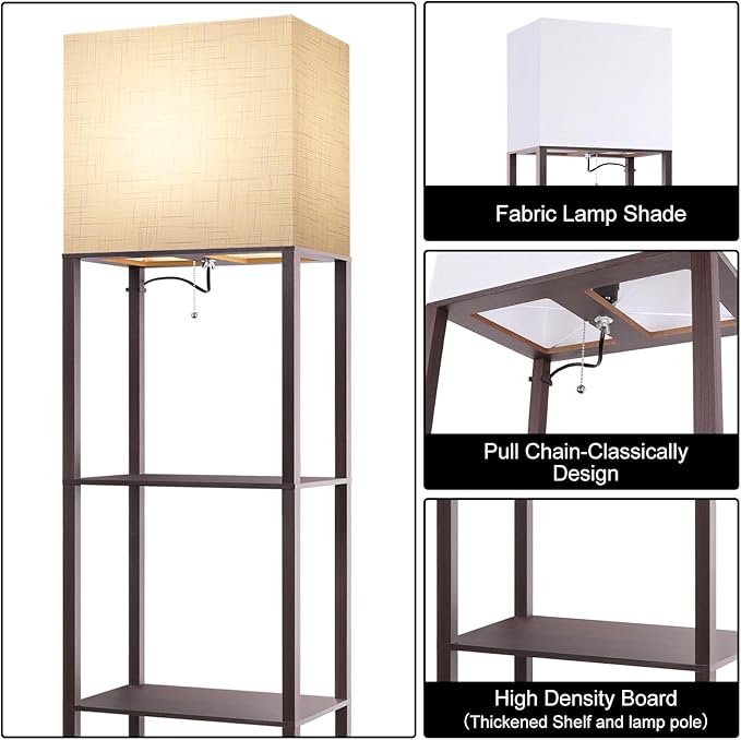 RUNTOP Plus - Floor Lamp with Shelves, Wide Shelf Lamp, Shelf Floor Lamp with 15W LED Bulb, 3 Colors Temperature, Memory Function, Large Display Storage, Standing Lamps for Living Room, Bedroom, Wood - LeafyLoom