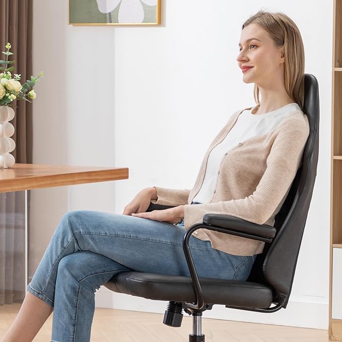 Executive Office Chair, Home Office Desk Chair, High Back PU Leather Desk Chair, 360° Swivel Computer Chair, Height Adjustable Tilt Vanity Task Chair for Office, Reading Meeting Room - LeafyLoom