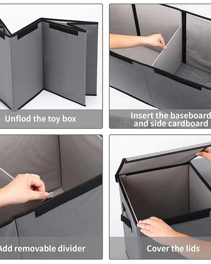 Fixwal Toy Box for Boys - Extra Large Toddler Toy Box Kids Toy Chest, Toy Box for Living Room Area, Collapsible Removable Divider for Nursery Playroom Bedroom Closet, 36"x12.6"x16" (Grey) - LeafyLoom