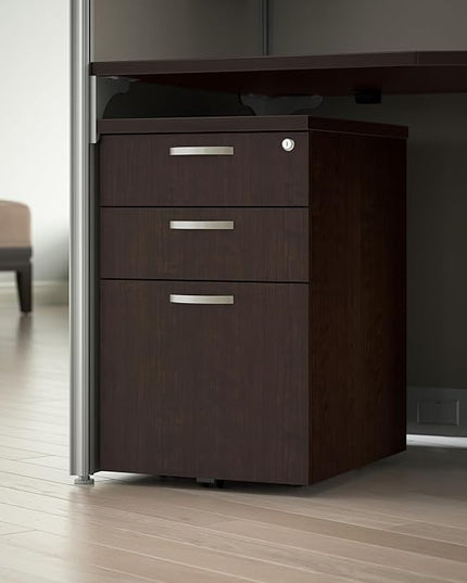 Bush Business Furniture Office in an Hour 3 Rolling File Cabinet | Mobile Under Desk Drawers for Letter, Legal, and A4-size Document Storage, Mocha Cherry - LeafyLoom