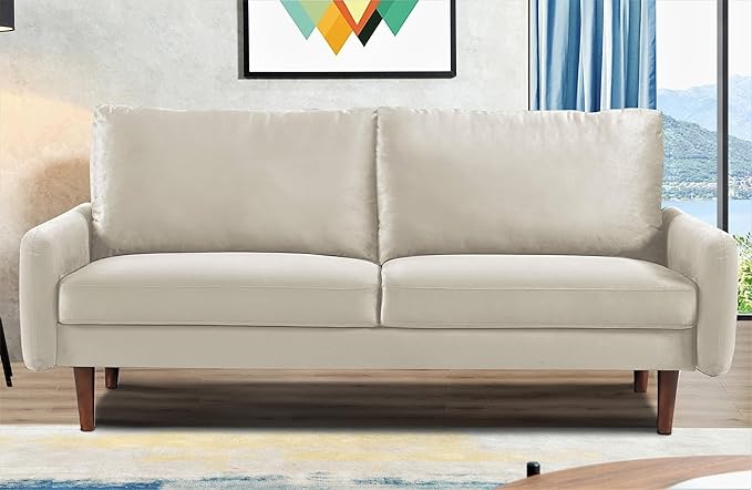 US Pride Furniture Kent Modern Velvet Sofa, Comfortable 3 Seater Couch for Living Rooms and Small Spaces, Ideal Studio Apartment Furniture with Sleek Design, Ivory - LeafyLoom