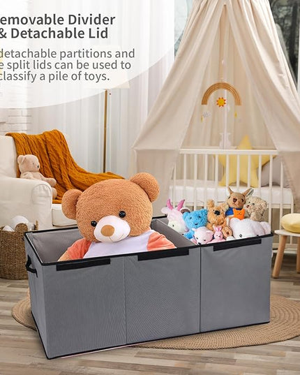 Fixwal Toy Box for Boys - Extra Large Toddler Toy Box Kids Toy Chest, Toy Box for Living Room Area, Collapsible Removable Divider for Nursery Playroom Bedroom Closet, 36"x12.6"x16" (Grey) - LeafyLoom