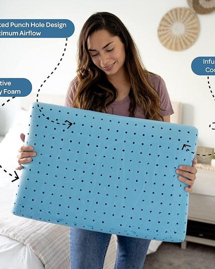 Pharmedoc Cooling Memory Foam Pillows, 1 Pack, Ventilated Cool Blue Bed Pillow, Reading and Bed Rest Pillows, Standard, Back Sleeper and Side Sleeper Support, Sleeping Pillows for Adults - LeafyLoom