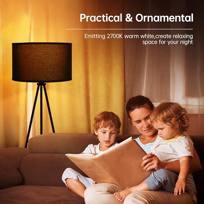 BoostArea Floor Lamp for Living Room, Tripod Floor Lamp, 15W LED Bulb, 3 Levels Dimmable Brightness, Black Linen Lamp Shade, Mid Century Standing Lamp for Living Room, Bedroom, Study Room and Office - LeafyLoom