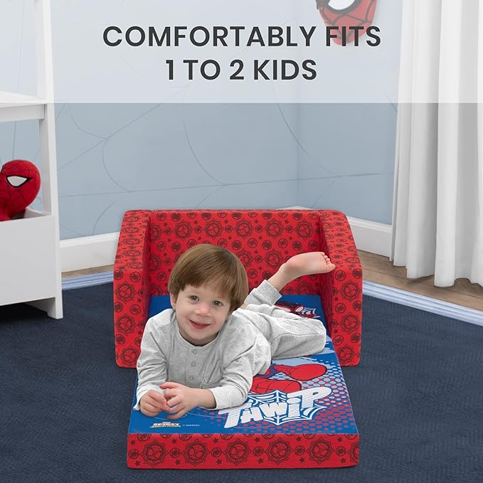 Delta Children Marvel Spidey and His Amazing Friends Cozee Flip-Out Chair - 2-in-1 Convertible Chair to Lounger for Kids - LeafyLoom
