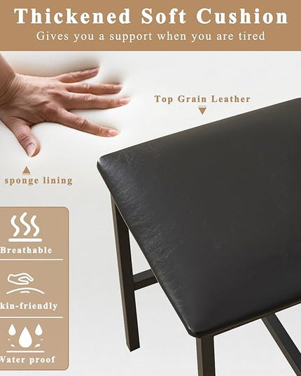 4 Chairs Dining Table Set for 4-8, Modern Space Saving Kitchen Desk, Wooden Industrial Style Farmhouse, 47", Leather Black Brown - LeafyLoom