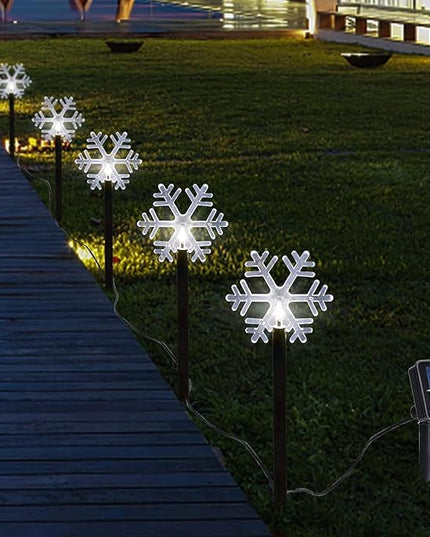 Christmas Snowflake Pathway Lights, 5 Pack Solar Christmas Stake Markers with Cool White Fairy Lights for Outdoor Holiday Walkway Patio Garden Christmas Decorations (5PCS-Cool White-Snow) ILLUMINEW