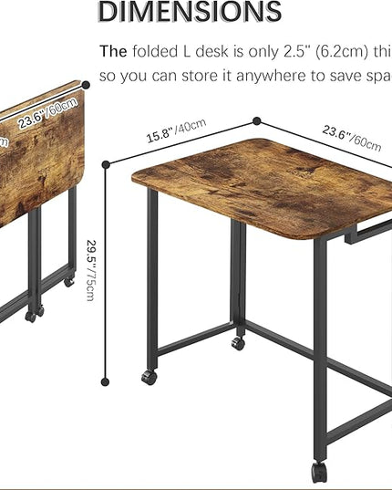 4NM 23.6" Mobile Small Folding Desk, Adjustable Rolling Compact Laptop Cart Desk, Couch Desk, Bed Desk for Laptop for Small Space Offices - Rustic Brown and Black - LeafyLoom
