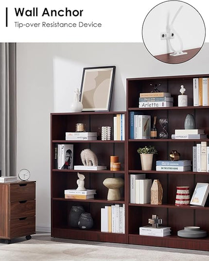 Farini Mahogany Bookshelf for Bedroom 5 Shelf Office Bookcase 60 Inches Tall Modern Wood Bookshelf for Living Room 5 Tier Wide Manga Bookshelf Library Bookcase - LeafyLoom